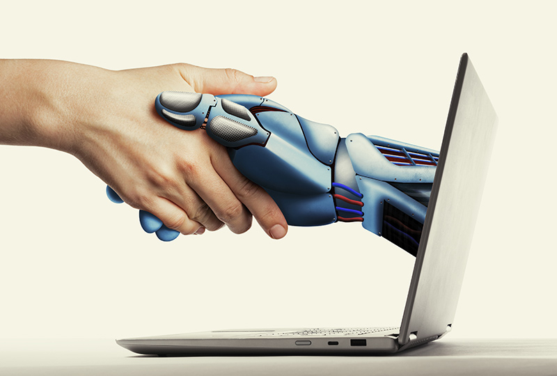 handshake human artificial intelligence via laptop